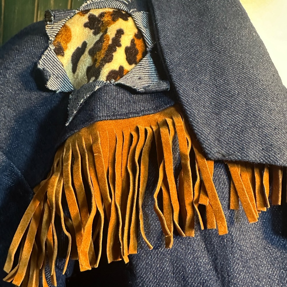 Oversized One-of-a-Kind Denim western Fringe Western Blazer  women size xl - Picture 7 of 16